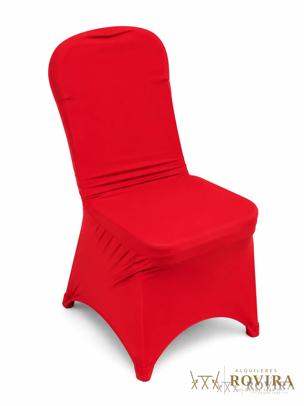 Forro spandex rojo para silla plegable, foto de producto sobre fondo blanco