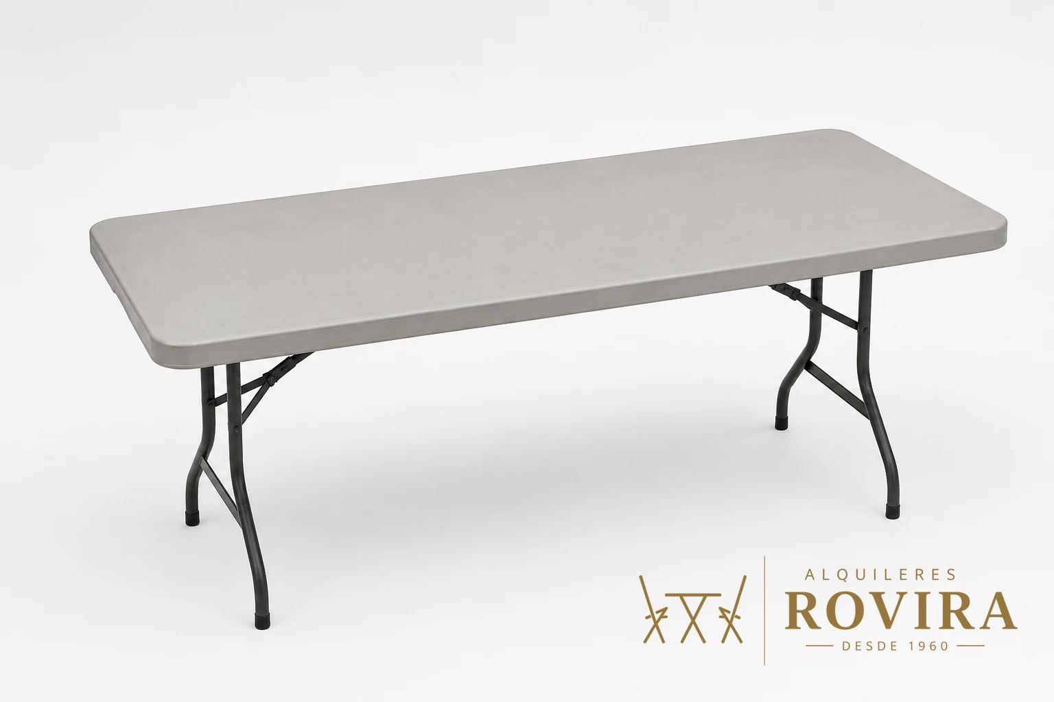 Mesa rectangular plástica plegable — para 8 o 10 personas, también en 120×60 cm, foto de producto sobre fondo blanco